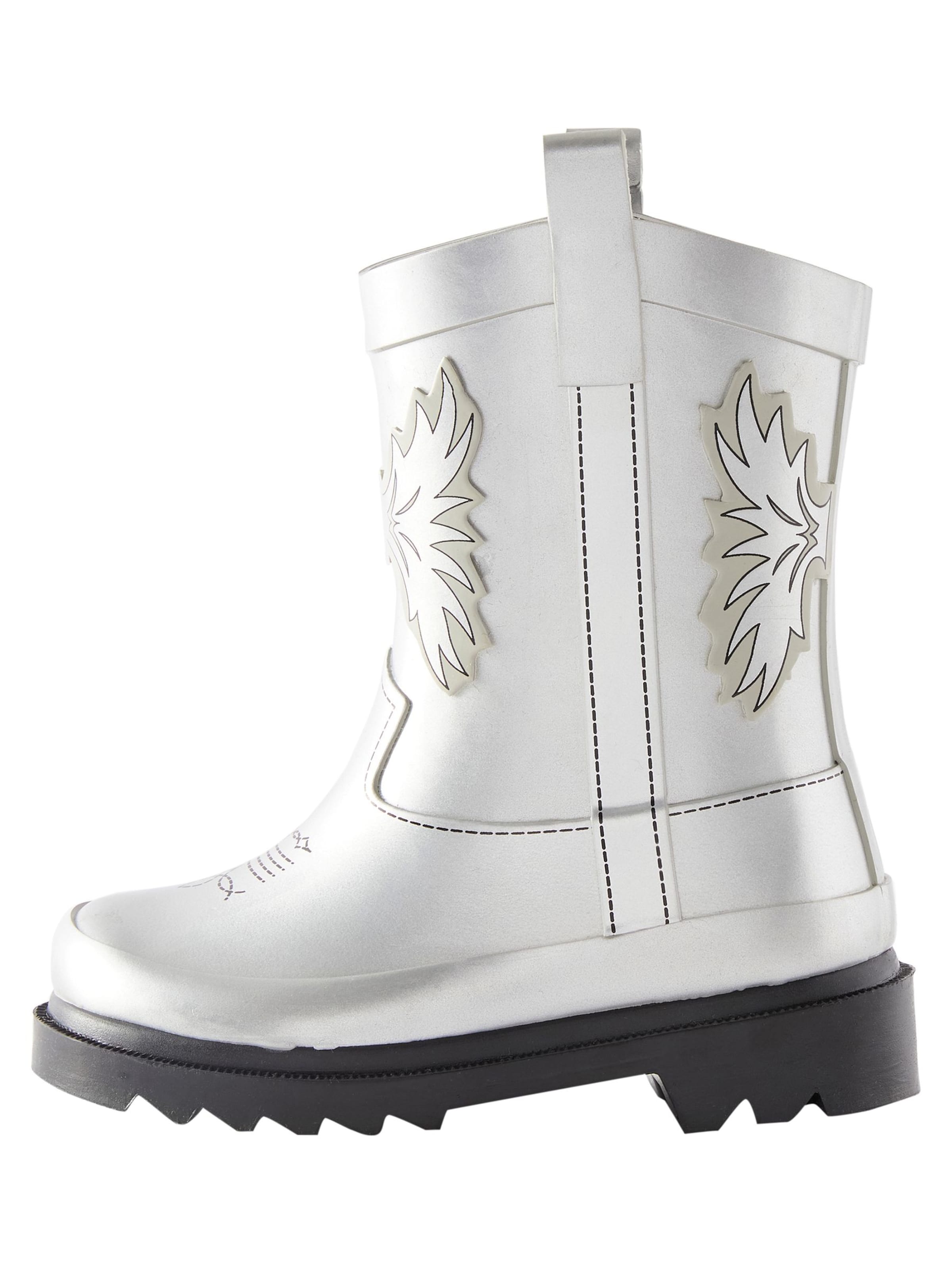 Next Gummistövel i silver: framsida