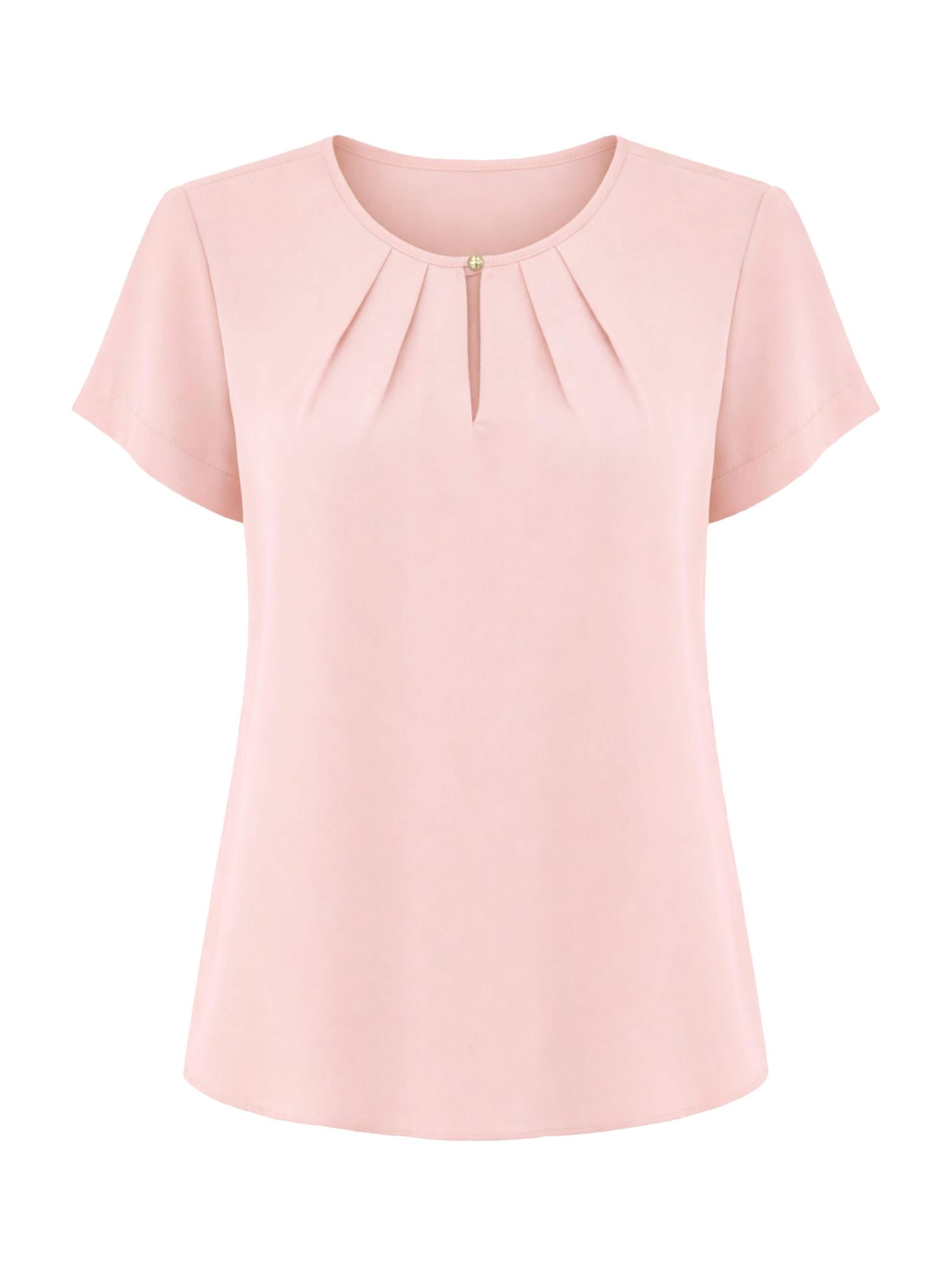 REGINA FASHION Blouse 'Short Sleeve Blouse with Pleated Neckline' in Pink: front
