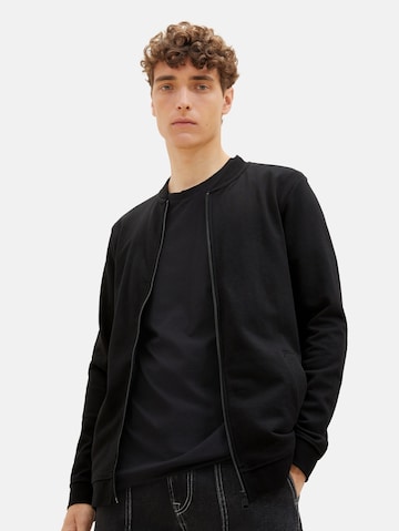 TOM TAILOR DENIM Zip-Up Hoodie in Black