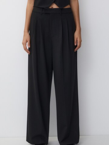 Pull&Bear Wide Leg Bundfaltenhose in Schwarz: predná strana