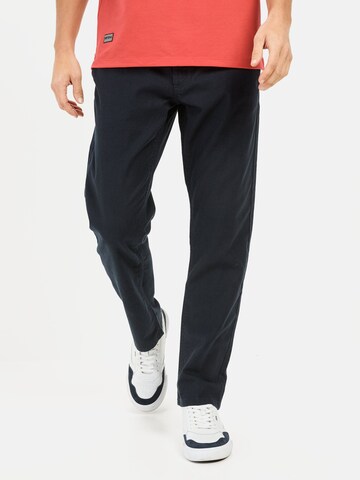 CAMEL ACTIVE Loosefit Chinohose mit Kordelzug aus einem Leinenmix in Blau: Vorderseite