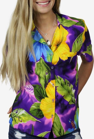 King Kameha Bluse 'Big Flower' in Lila: Vorderseite