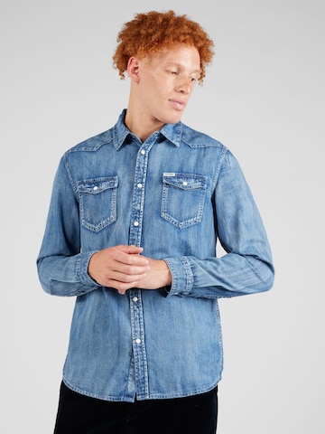 mėlyna GUESS Priglundantis modelis Marškiniai 'TRUCKEE': priekis