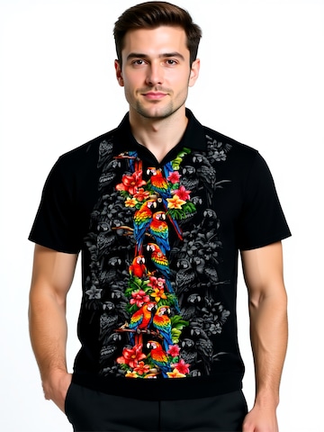 Hawaiihemdshop.de Regular fit Button Up Shirt 'Parrots Elegance' in Black