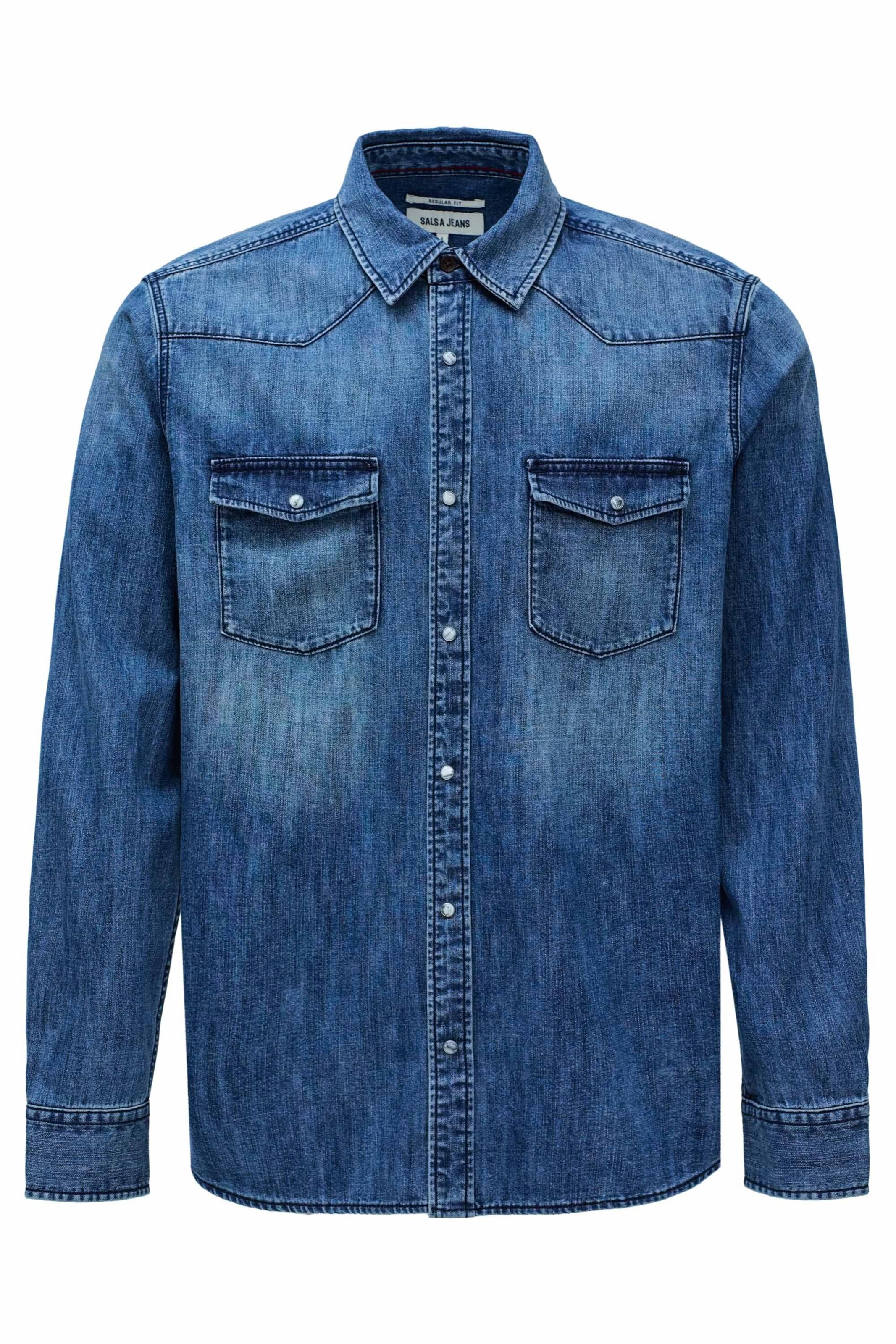 Salsa Jeans Regular fit Overhemd in Blauw: voorkant