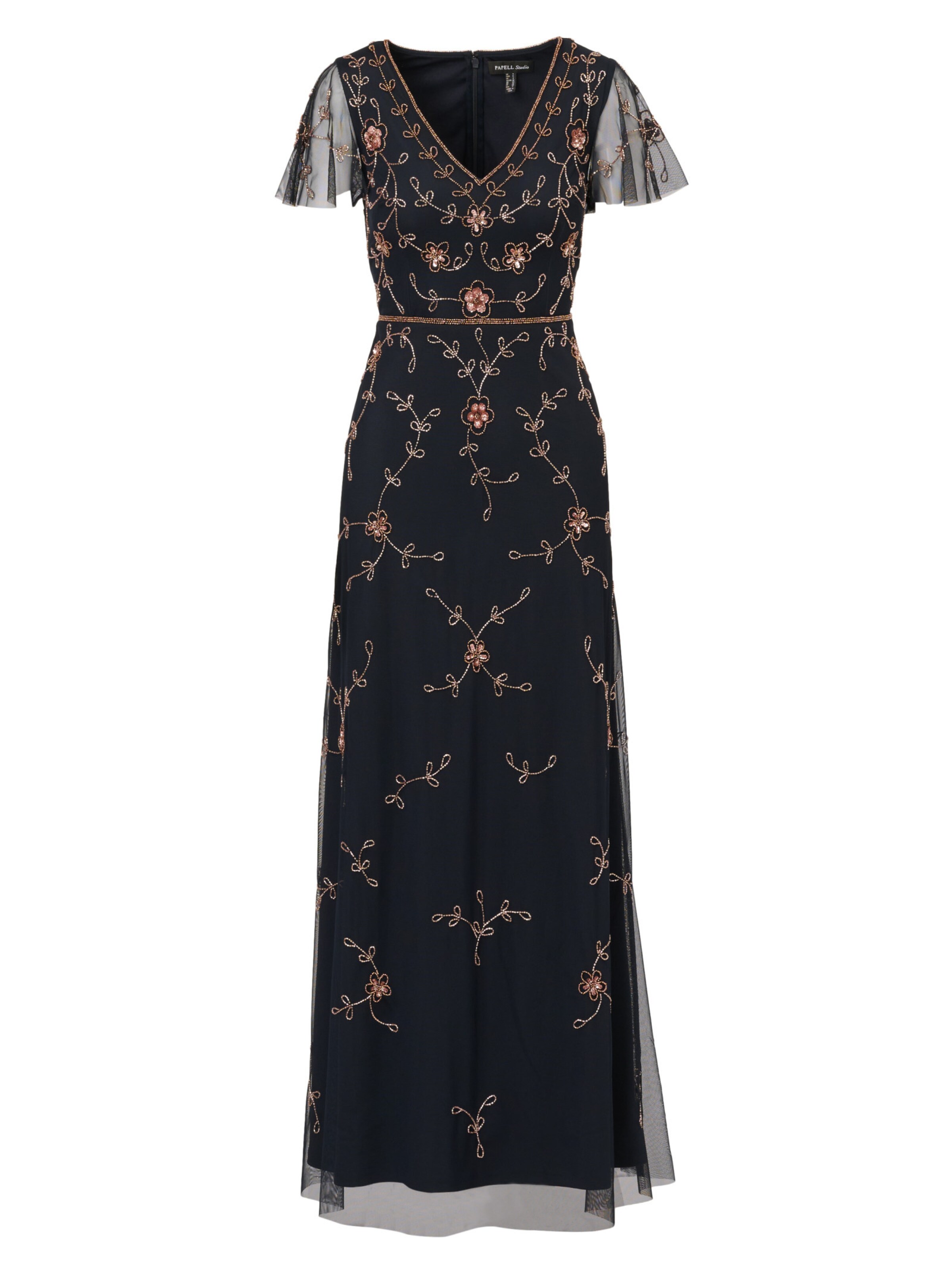 Adrianna Papell Evening dress 'Short Sleeve Floral Beaded Mermaid Gown' in Blue: front