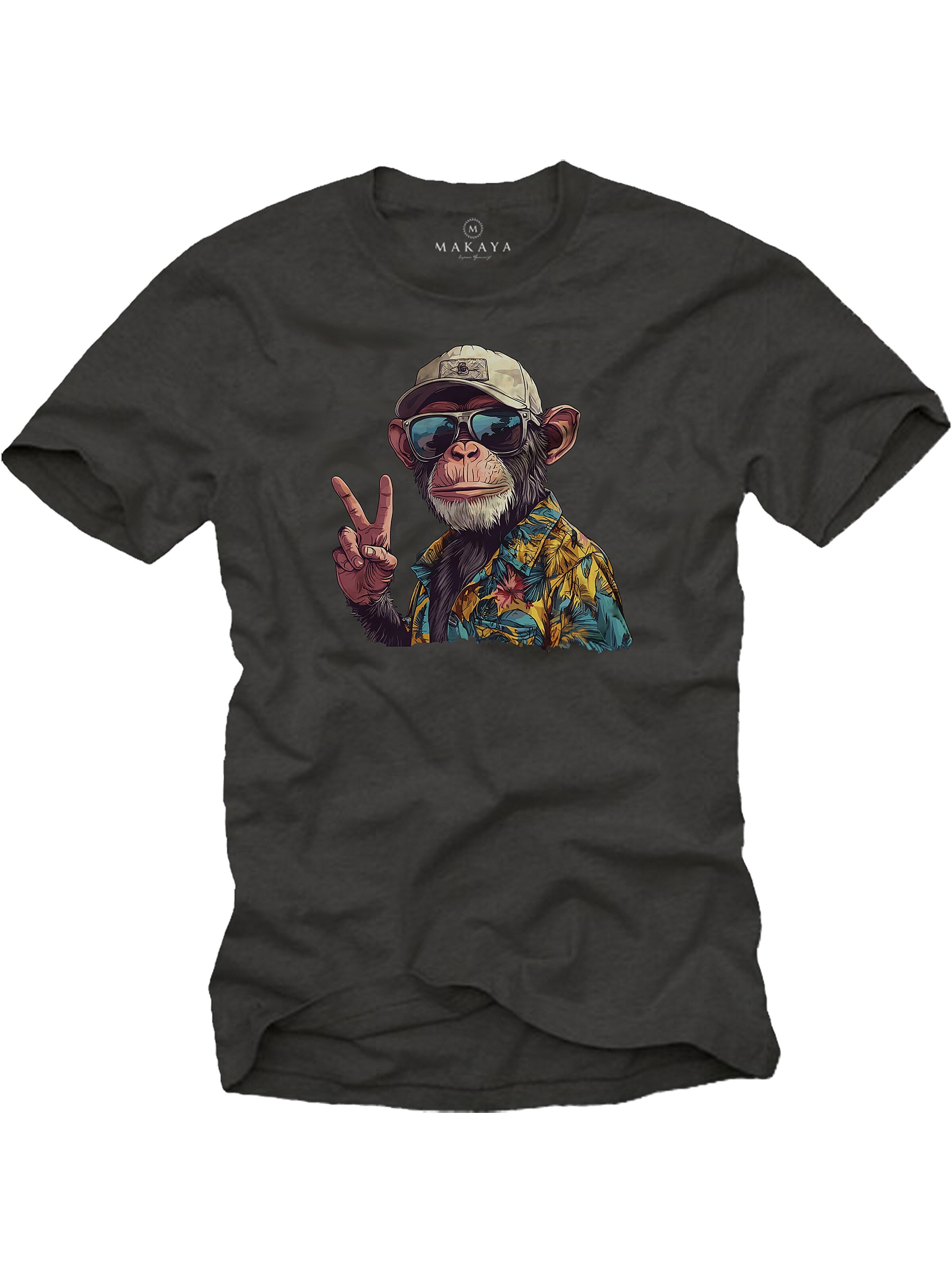 MAKAYA Shirt 'Peace Affe' in Grey: front