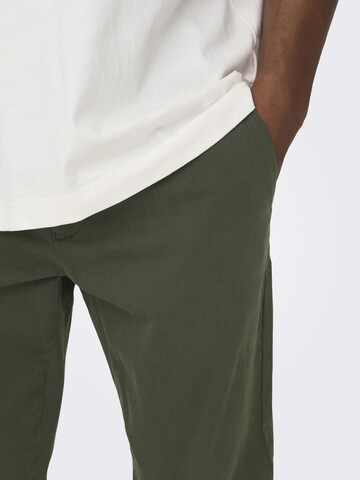 Only & Sons - Slimfit Calças com pregas 'Cam' em verde