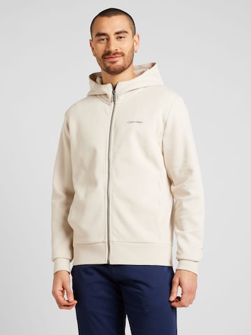 Calvin Klein Zip-Up Hoodie in Beige: front