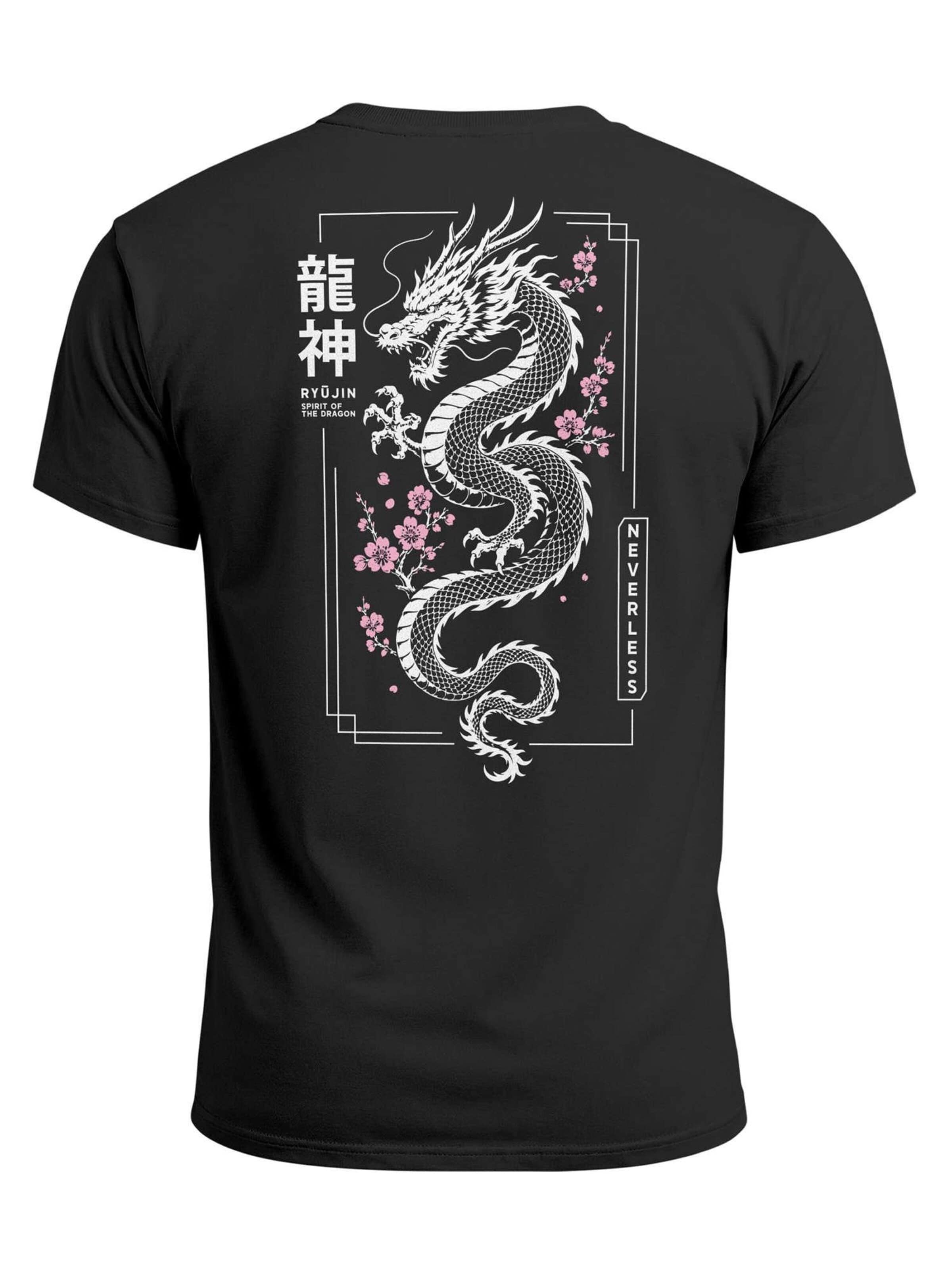 Neverless Shirt 'Sakura Dragon' in Black: front