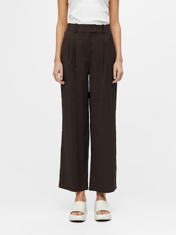 OBJECT Wide leg Pleat-Front Pants 'SY' in Brown: front