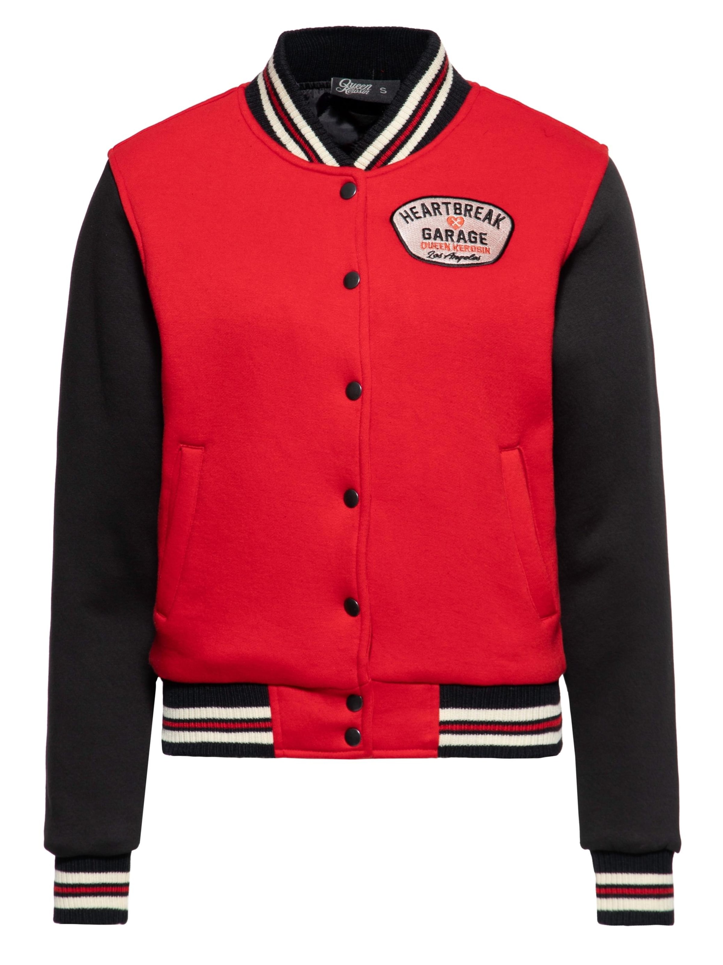 Queen Kerosin Between-Season Jacket 'Heartbreak Garage' in Red: front