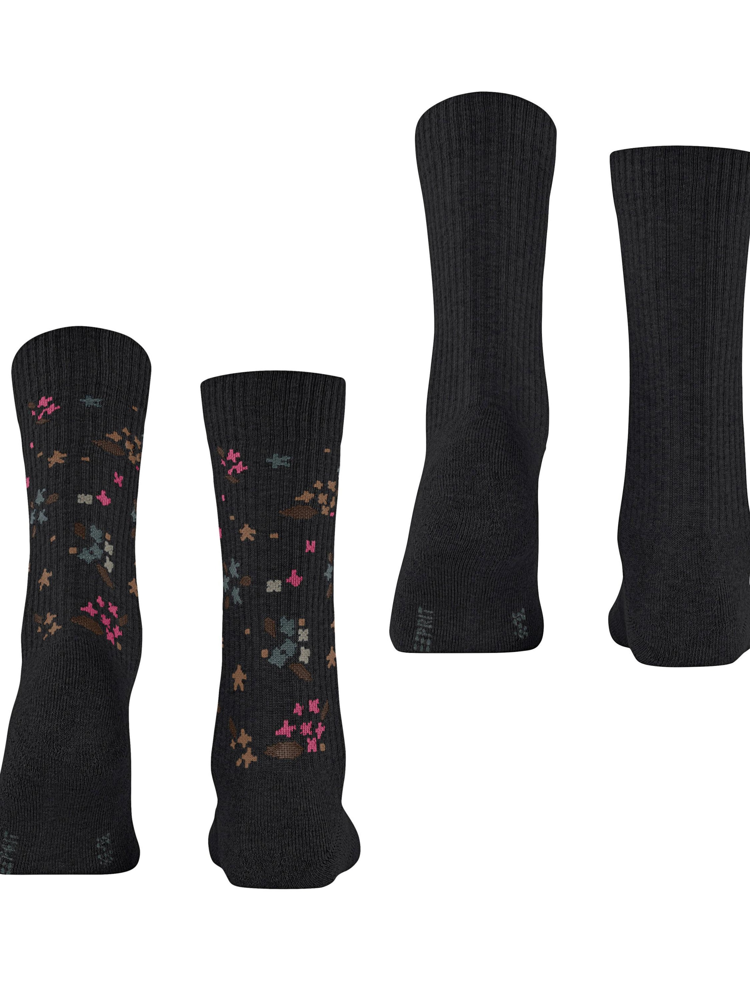 ESPRIT Socks 'Flower Rib 2-Pack' in Black
