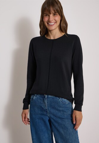 CECIL Basic Pullover mit Rundhals in Unifarbe in Schwarz: Vorderseite