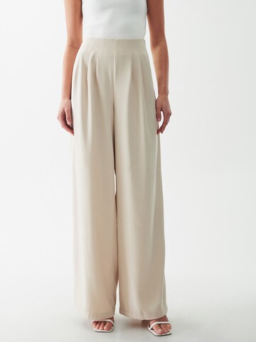 Willa Wide leg Bandplooibroek 'NIKO' in Beige: voorkant