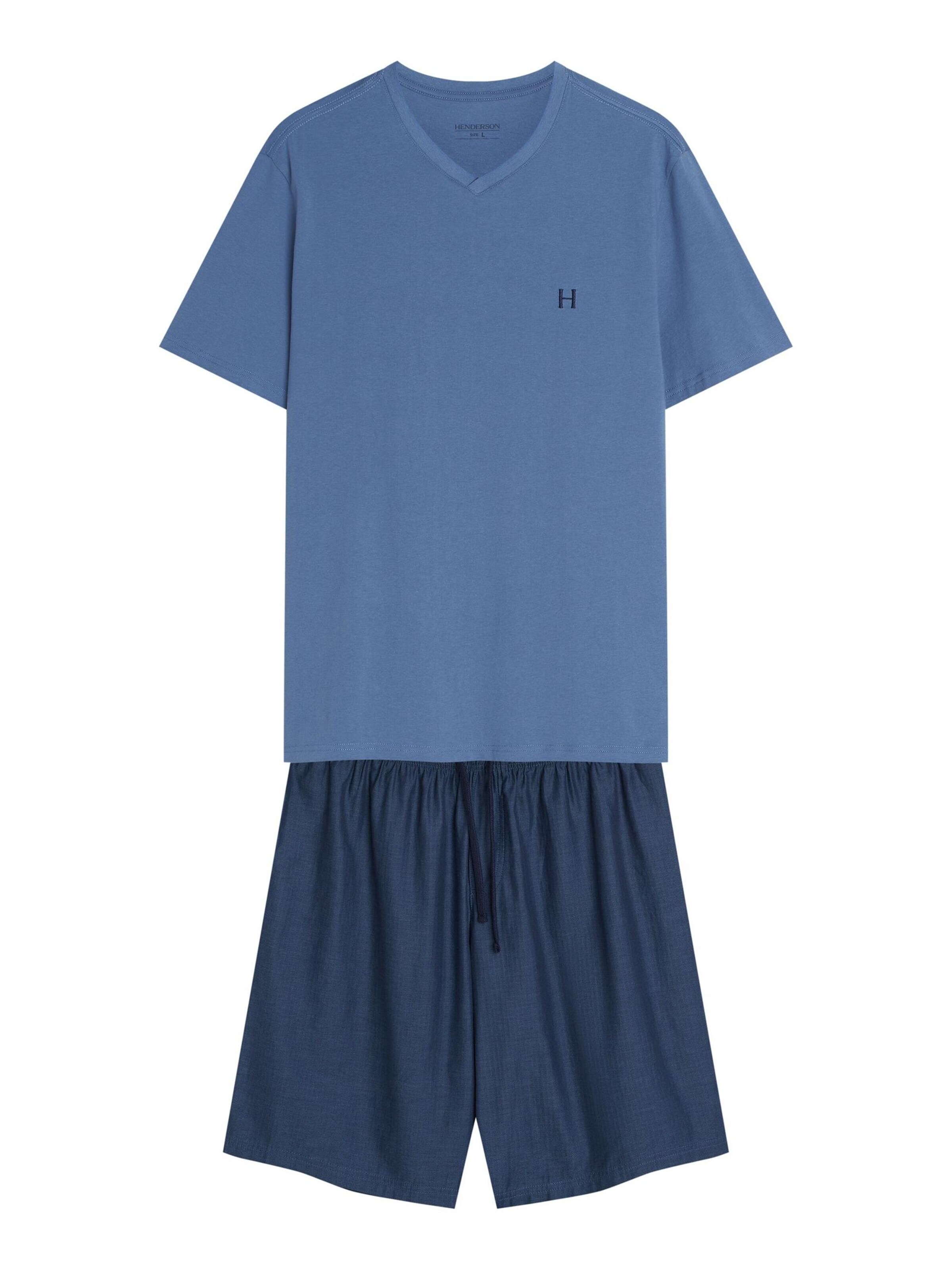 Henderson - Pijama corto 'Schlafanzug Shorty Kurzarm Rundhalsausschnitt Shorts Baumwolle Post' en azul: frente