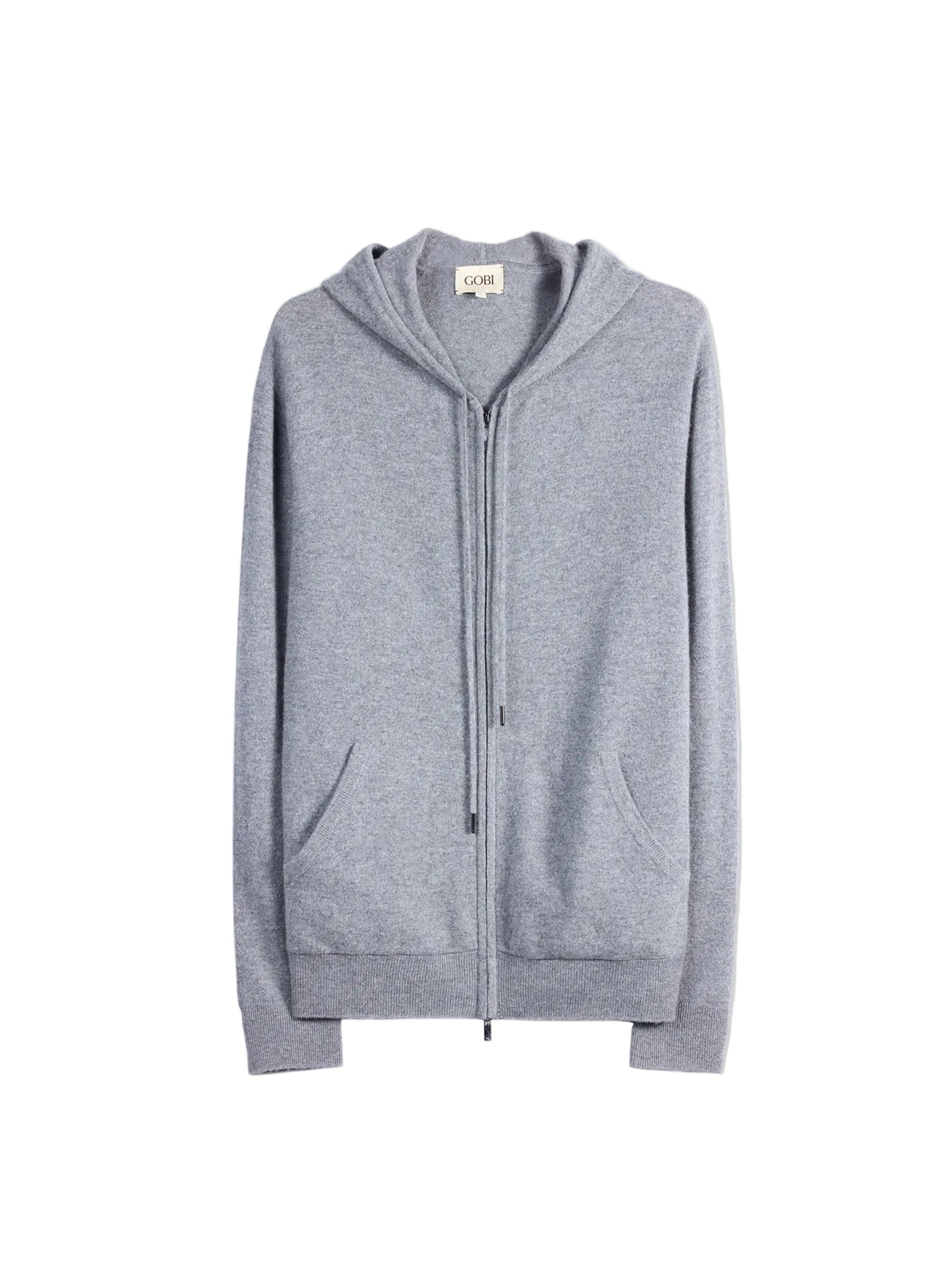 GOBI Cashmere Gebreid vest 'Men's Zip-Up Cashmere Hoodie' in Grijs: voorkant