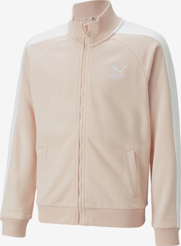 PUMA Athletic Zip-Up Hoodie 'Classics T7' in Pink: front