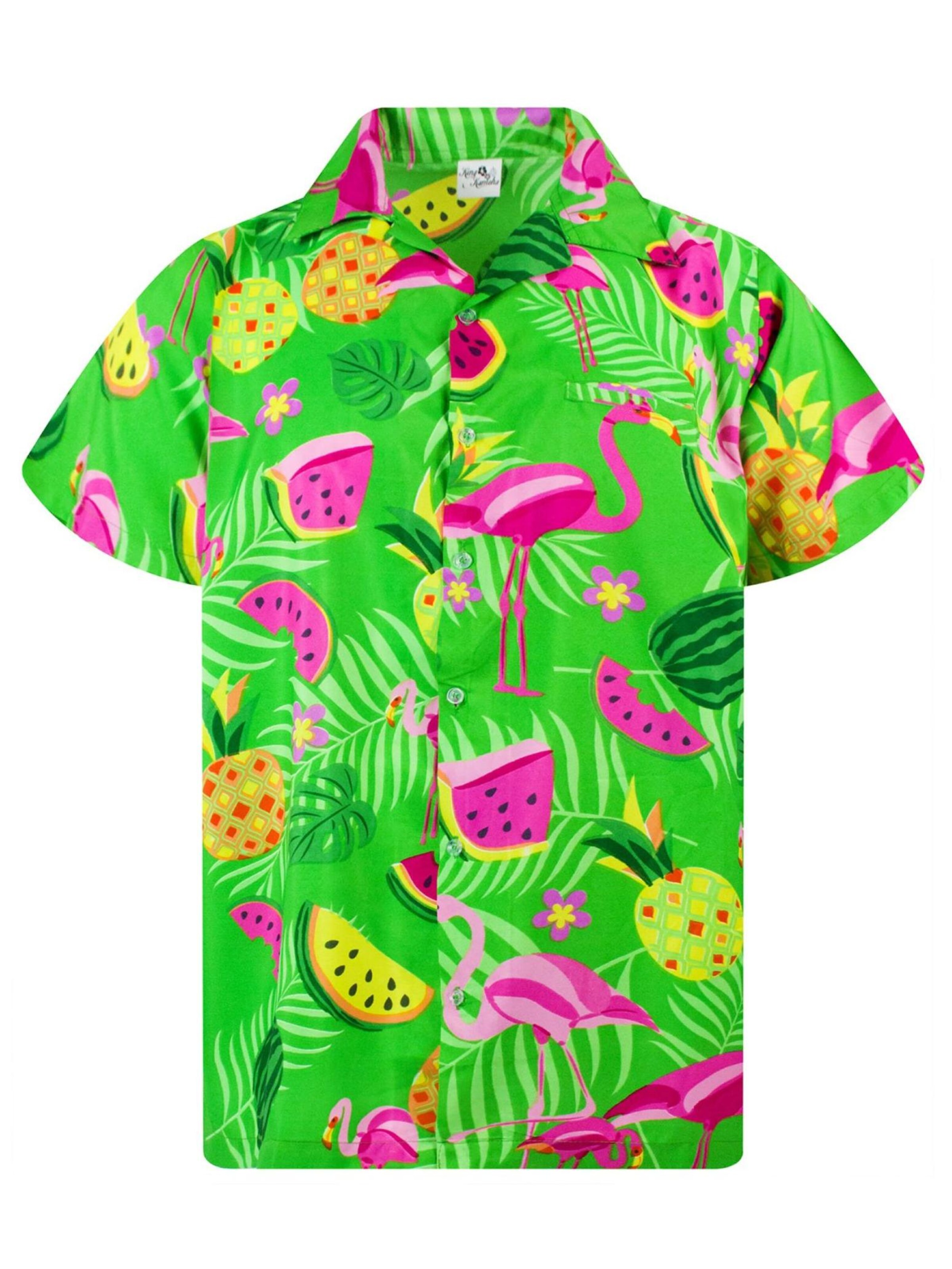 King Kameha Shirt 'Flamingo Melone'‌‌‌‌‌‌‌ in Grün: Vorderseite
