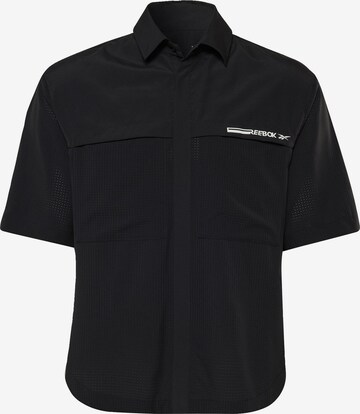 Reebok Sport Athletic Button Up Shirt in Black: front