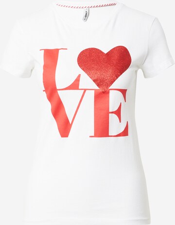 ONLY - Camiseta 'LOVE LIFE' en blanco: frente