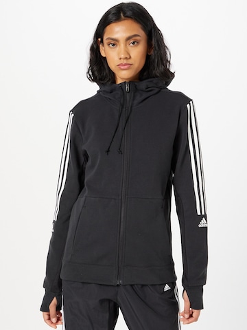 ADIDAS SPORTSWEAR Athletic Zip-Up Hoodie 'Aeroready ' in Black: front