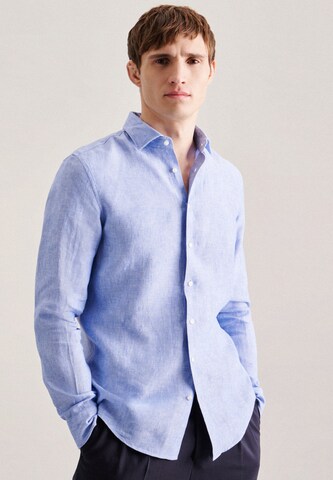 SEIDENSTICKER Slim fit Button Up Shirt 'SMART LINEN' in Blue: front
