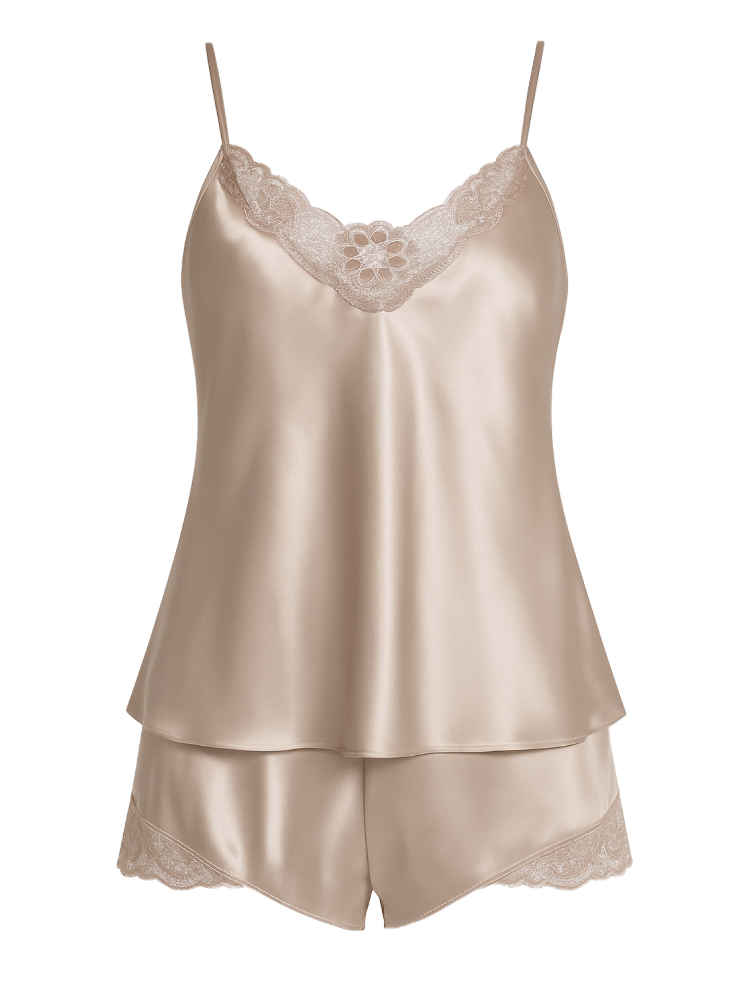 C&City Korte pyjama in Beige: voorkant