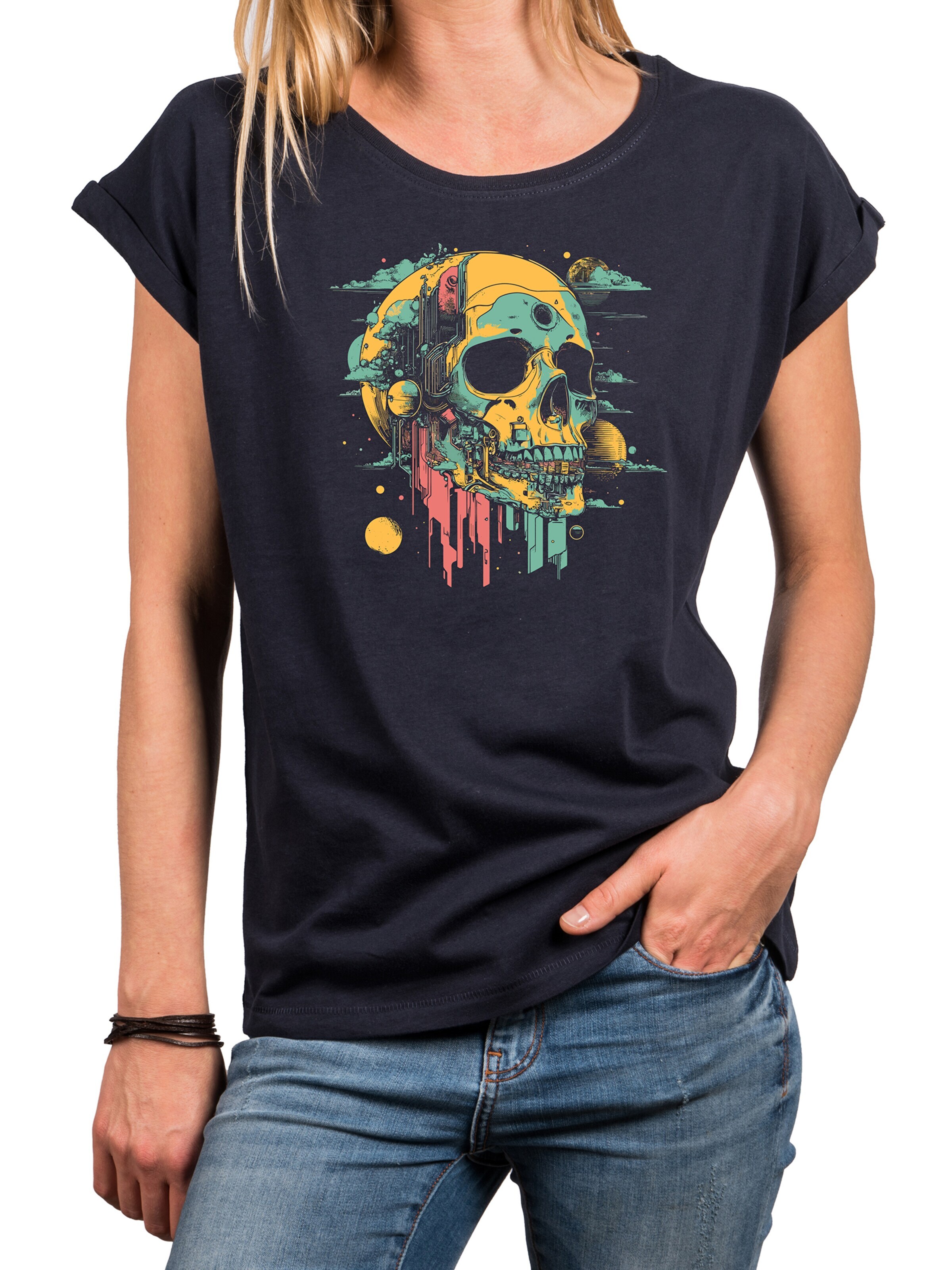 MAKAYA Shirt 'Head Shot Skull' in Blue