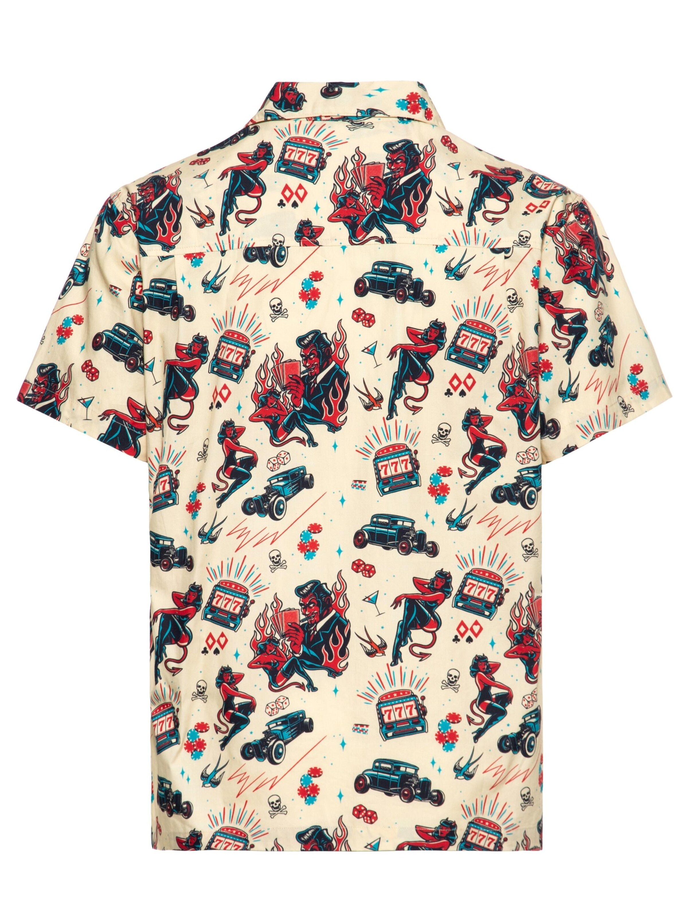 King Kerosin Regular fit Button Up Shirt 'Rockabilly Devil' in White
