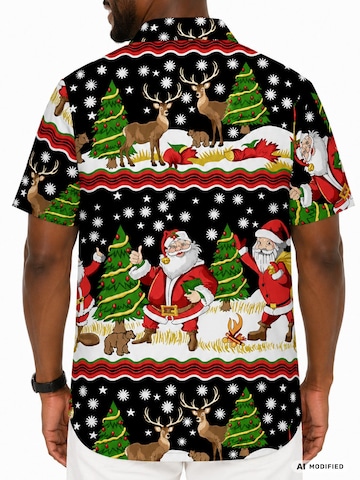 Regular fit Camicia 'Christmas Border Print' di King Kameha in nero