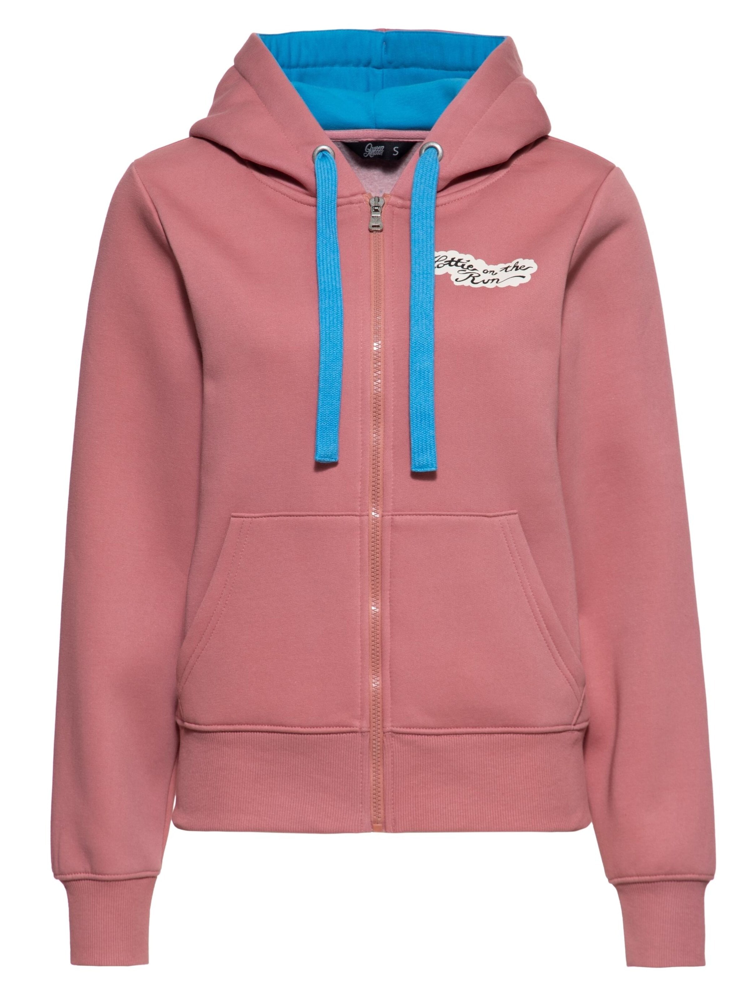 Queen Kerosin Zip-Up Hoodie 'Hottie on the run' in Pink: front