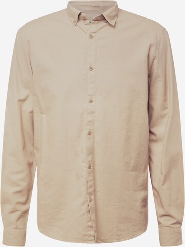 Springfield Regular fit Button Up Shirt 'NEW DOBBY' in Beige: front