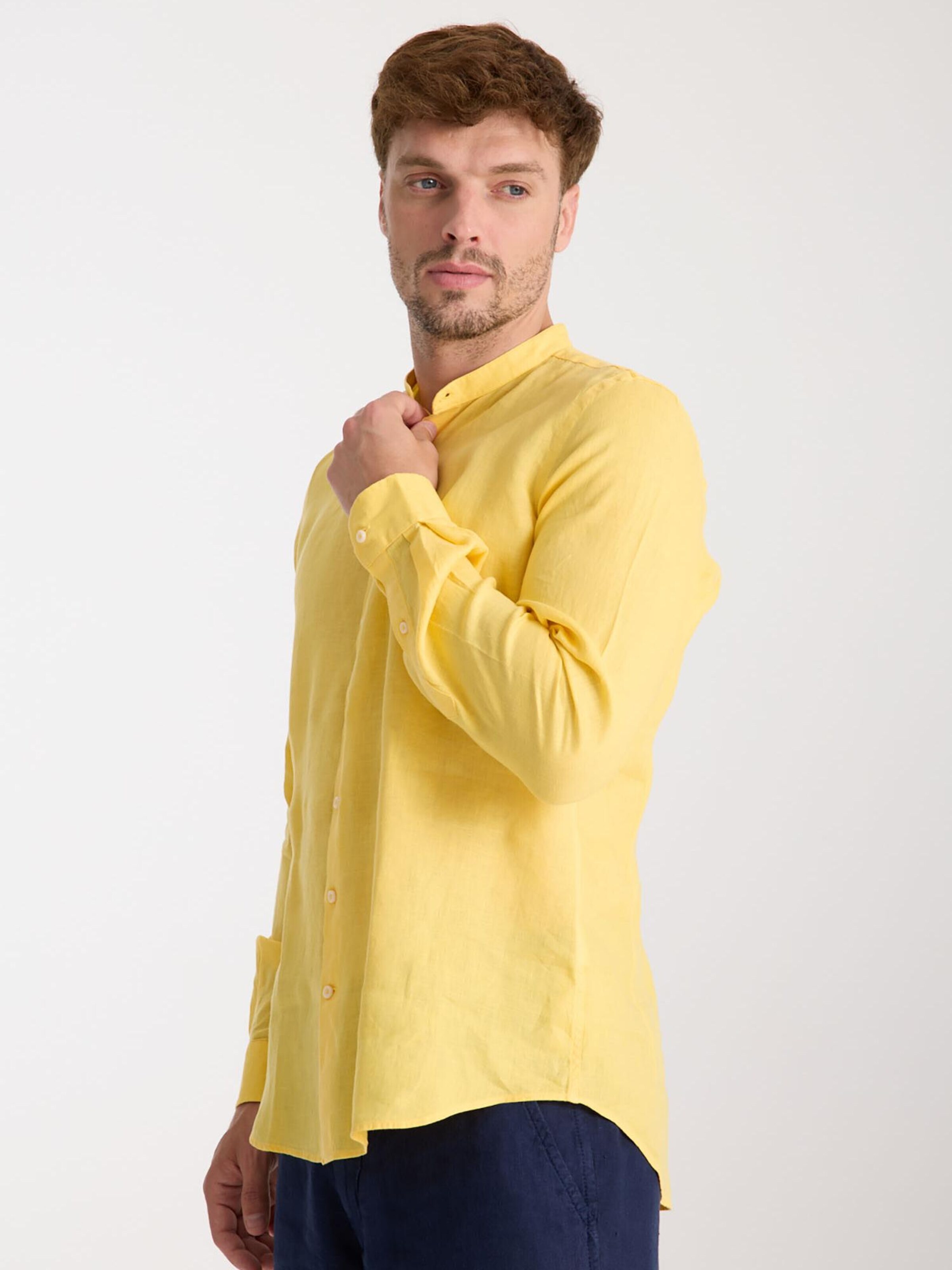 Slim fit Camicia business 'Caravaggio Linen Man Shirt Green' di 7Camicie in giallo