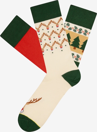 Cheerio Sokid 'Ugly Chtistmas/ Funky Santa' kreem / helepruun / kuusk / segavärvid / helepunane, Tootevaade