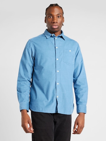 KnowledgeCotton Apparel Regular fit Button Up Shirt in Blue: front