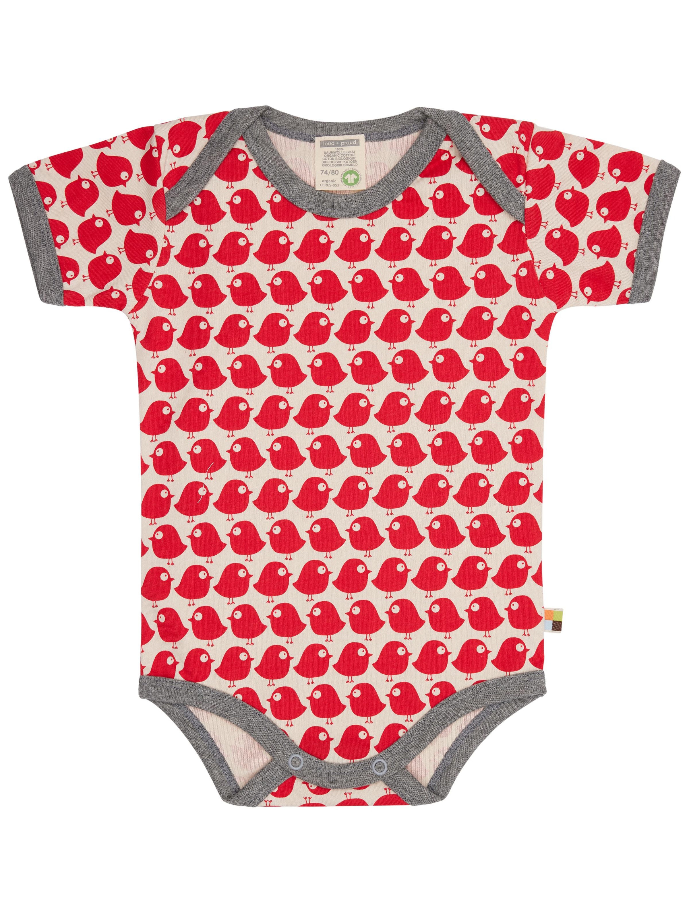 loud + proud Strampler/Body 'Vögel'‌‌‌‌‌‌‌‌‌ in Rot: Vorderseite