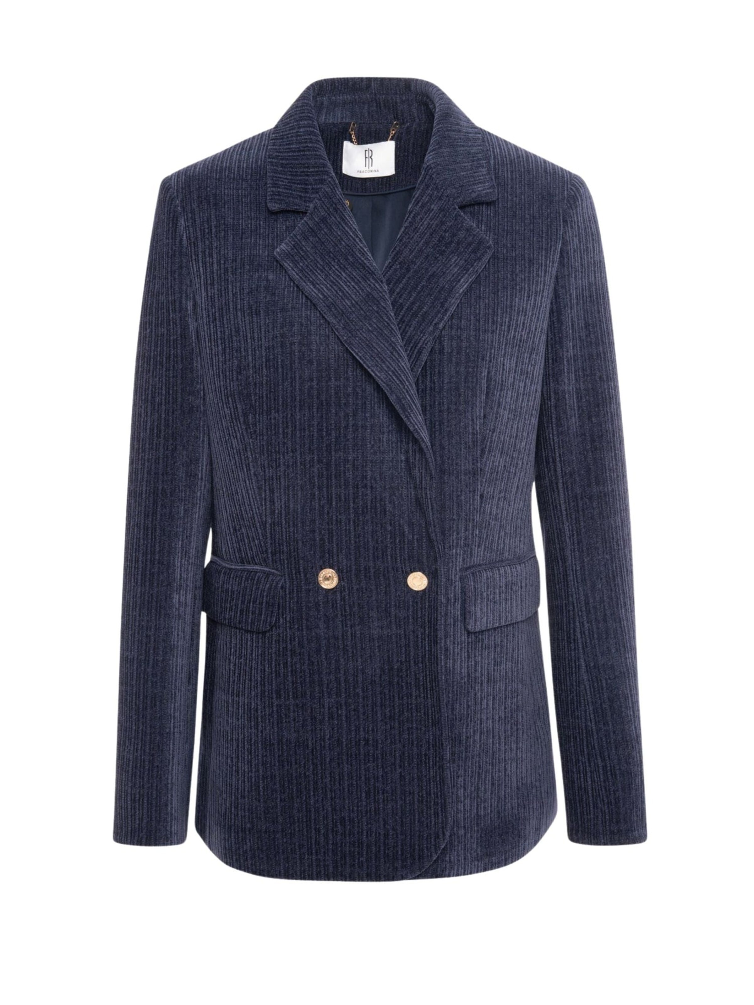 Fracomina Blazer 'Long Blue Velvet Blazer' in Blue: front