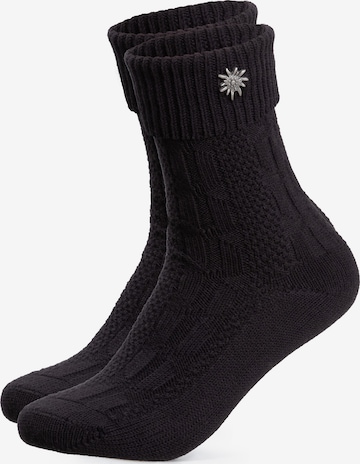 HerzSticht Traditional socks 'Edelweiss' in Black: front