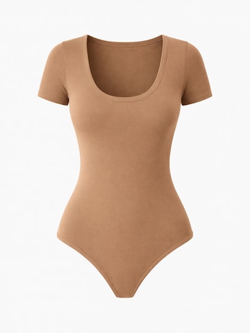 LEAFLETIC Body 'Leafletic Women’s Short Sleeve U-Neck Bodysuit'‌‌‌‌‌‌‌ in Braun: Vorderseite