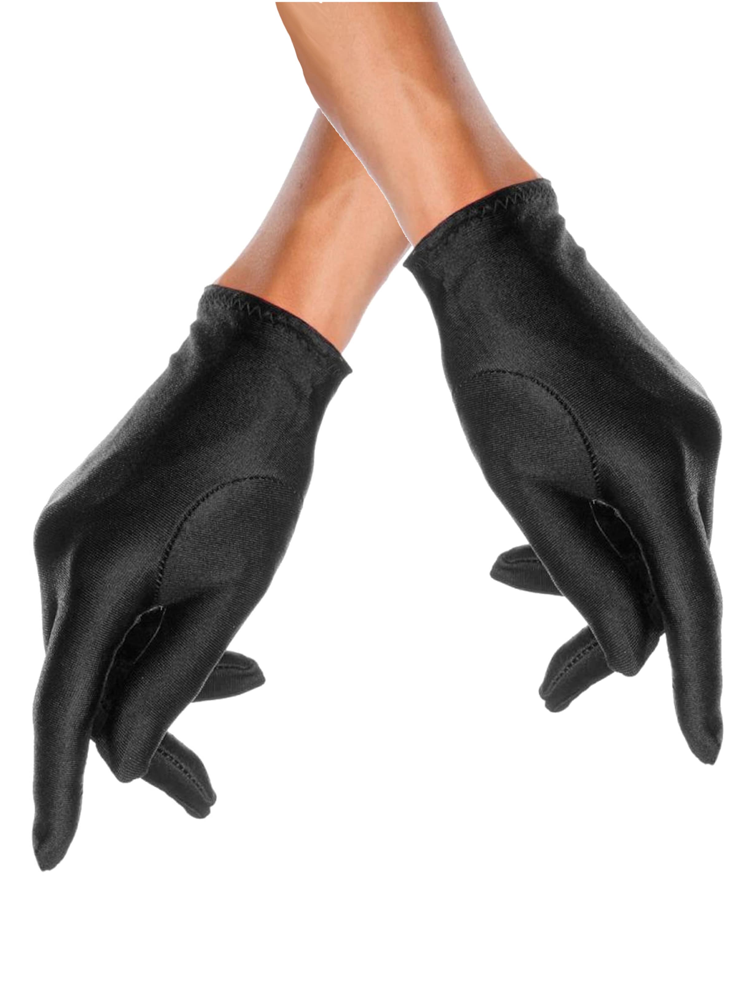 Dirndline Full Finger Gloves 'Kurze Satin-Handschuhe' in Black: front