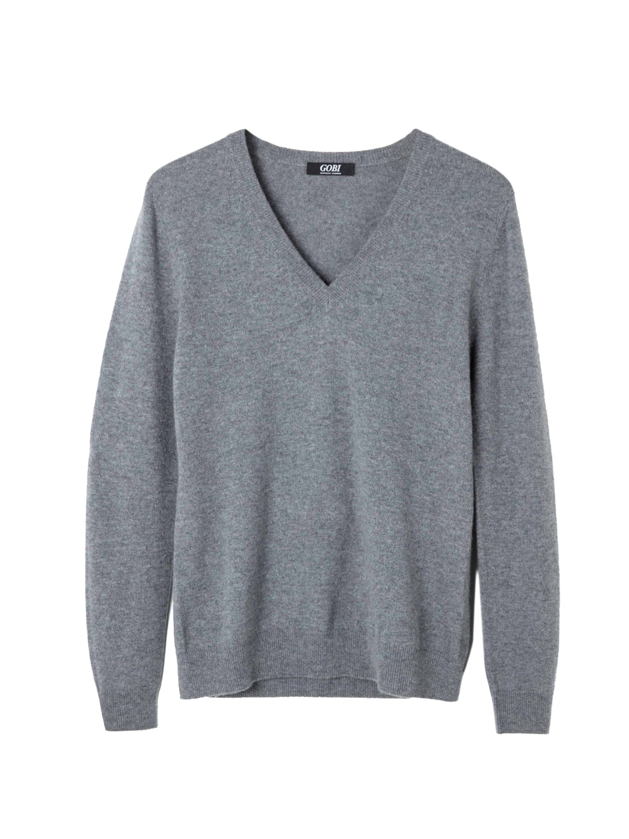 GOBI Cashmere - Jersey 'Women's Essential Cashmere V-Neck Sweater' en gris: frente