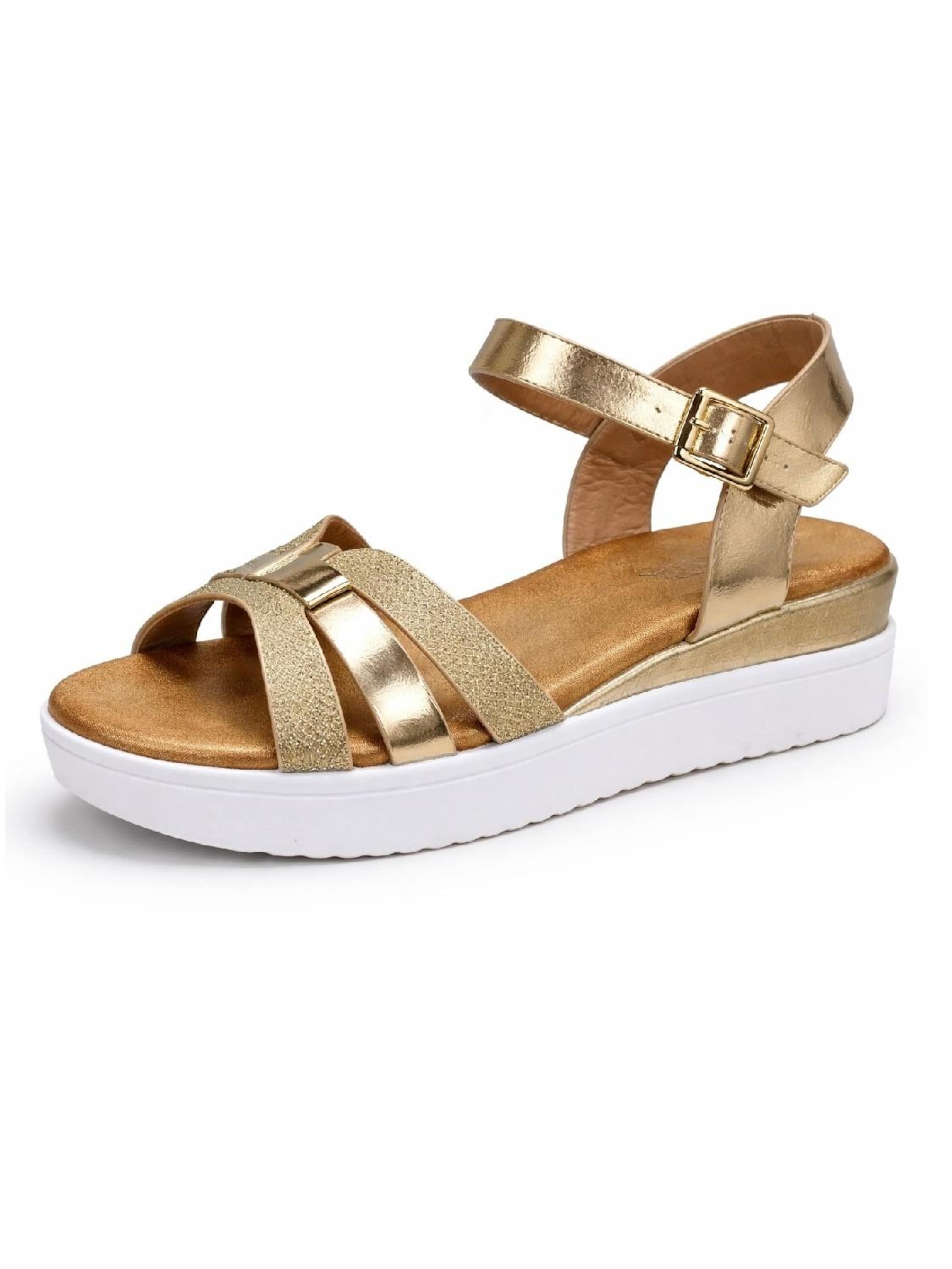 Pogolino Riemensandale 'Damen Sandalen Plateau Riemchen Glitzer Keilabsatz Sandaletten BL6622'‌‌‌‌ in gold, Produktansicht