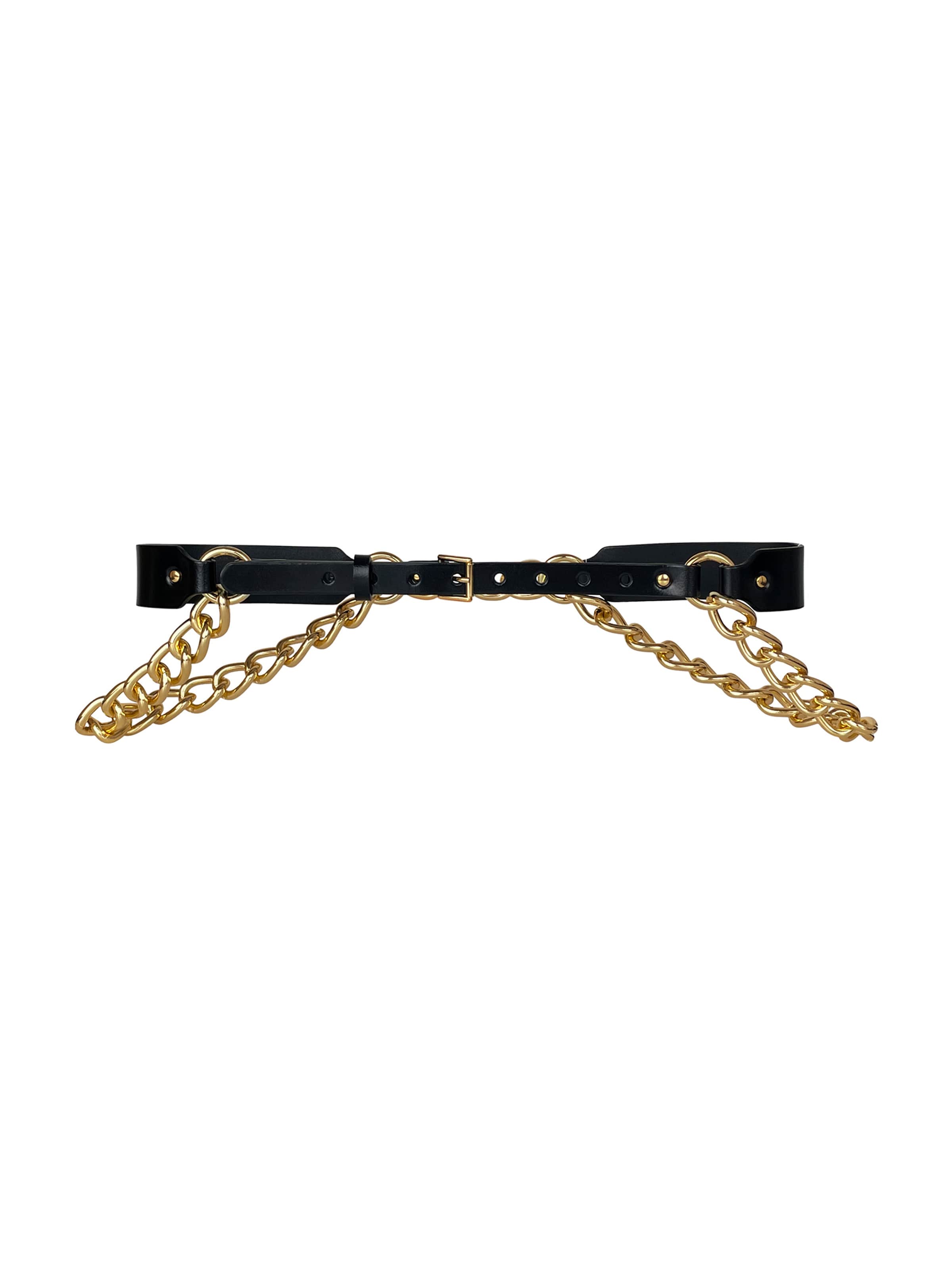 Haute Cuir Gürtel 'Double Chain Slim Belt'‌‌‌‌‌ in Schwarz: Vorderseite