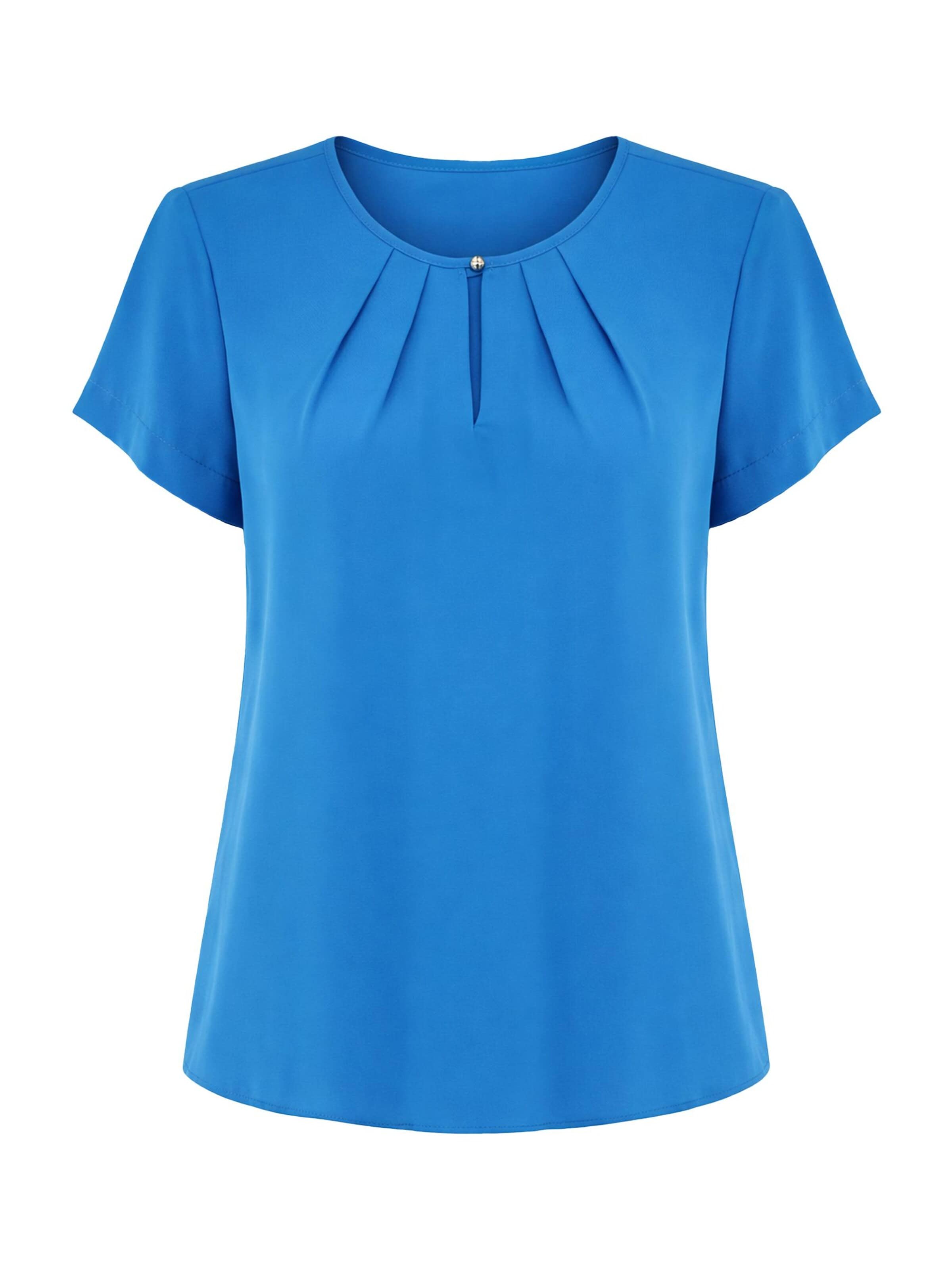 REGINA FASHION Bluza 'Short Sleeve Blouse with Pleated Neckline' | modra barva: sprednja stran