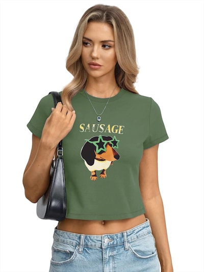 GORHEY Shirt 'Women's Summer Casual Print Shirt, Short-Sleeve Slim fit Basic Tee' in S/Regular in Green, Item view