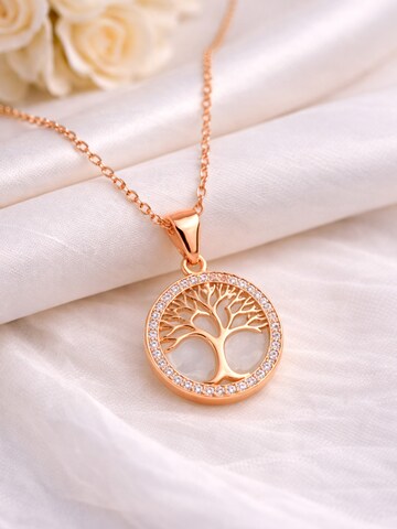 Staufergold Kette 'Kette „Wurzelliebe“ – Lebensbaum-Anhänger mit zartem Pavé-Rand'‌‌‌‌‌‌‌ in Pink