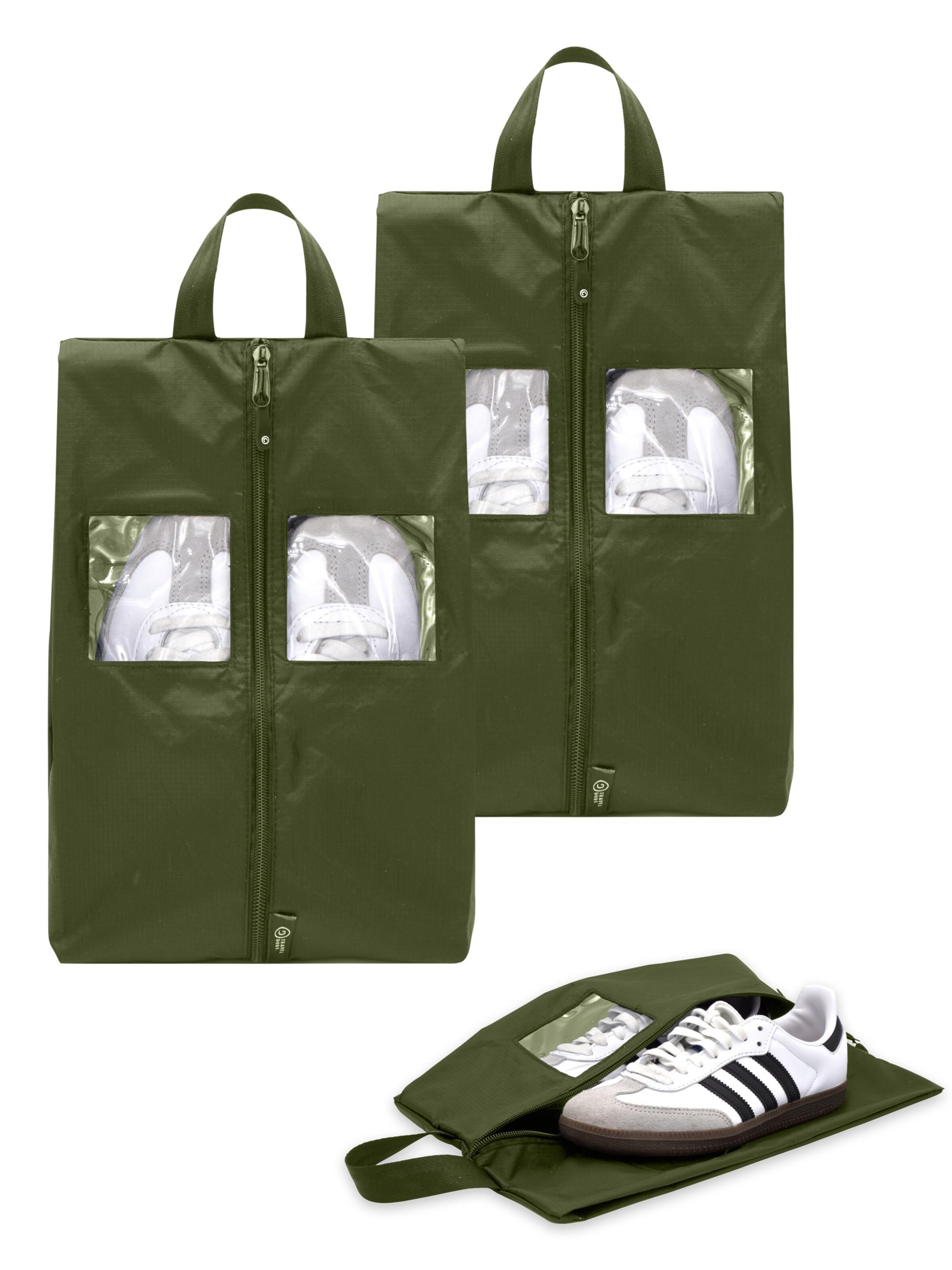 TRAVEL DUDE Reistas 'Schuhtaschen Set 2 Teilig aus recycelten Plastikflaschen, Schuhbeutel Organizer' in Groen: voorkant