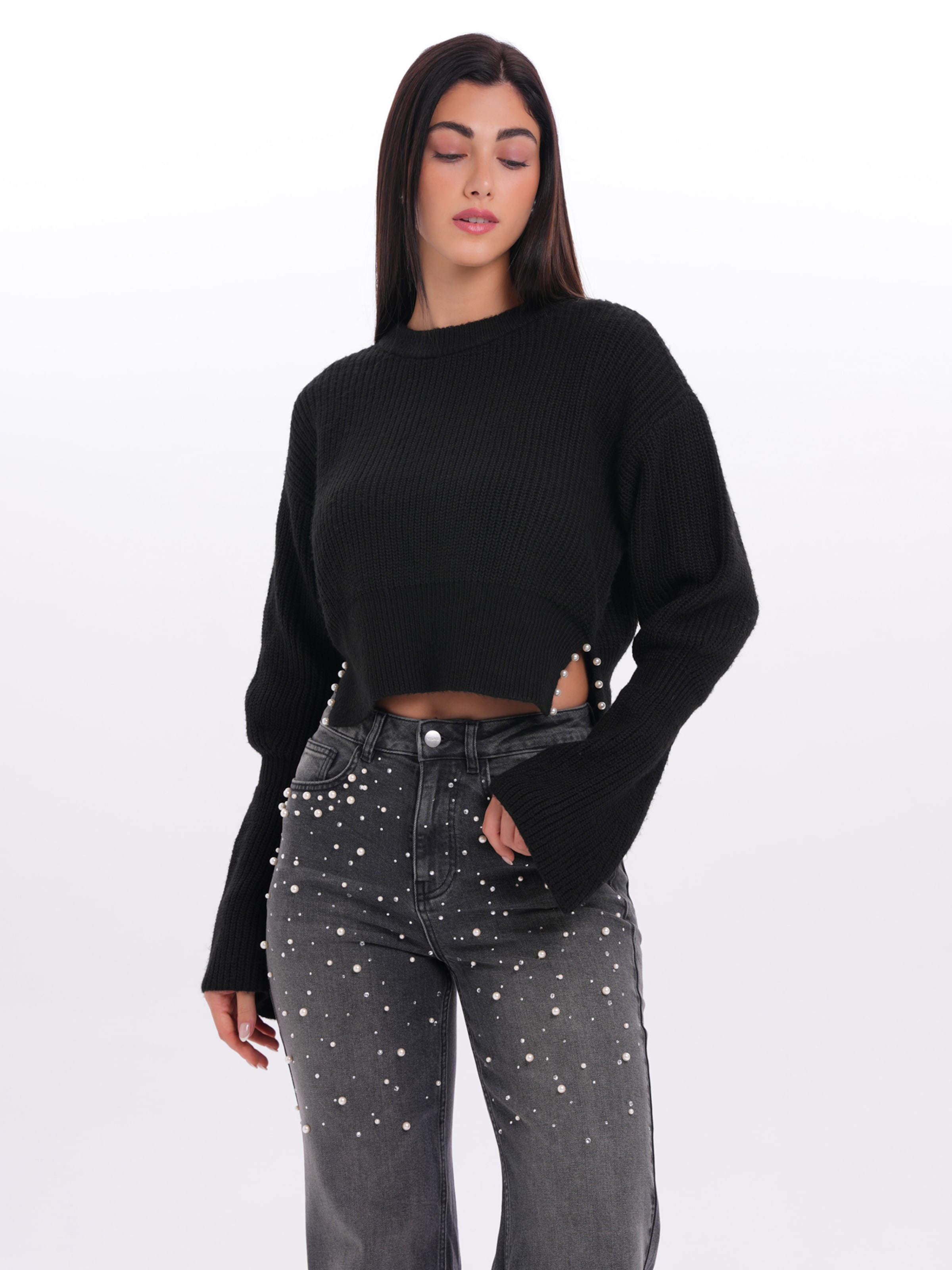 Pull-over MYLAVIE by Sarah Harrison en noir : devant