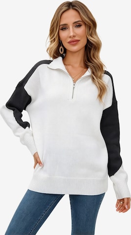 KoJooin Sweter 'Damen Oversize Strickpullover mit Stehkragen und Reißverschluss Lockerer Pullover mit Pull-Over' w kolorze czarny: przód